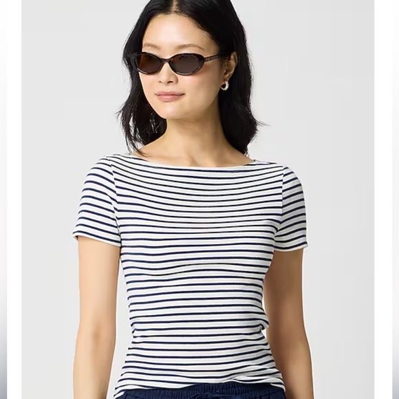 J. Crew Classic Striped Navy and White X Small Ribbed Tee - Picture 1 of 7